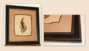 Click for full size image

Vintage Cowboy print with Southwestern Mat Cuts and Frame Details